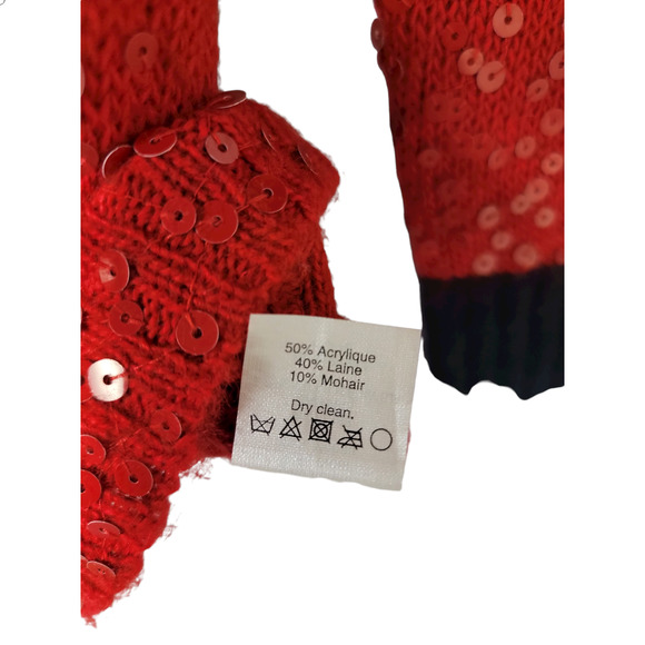 J. Crew Women's Crewneck Scattered Sequin Wool Mohair Sweater Red Navy Blue Sz S - Picture 6 of 6